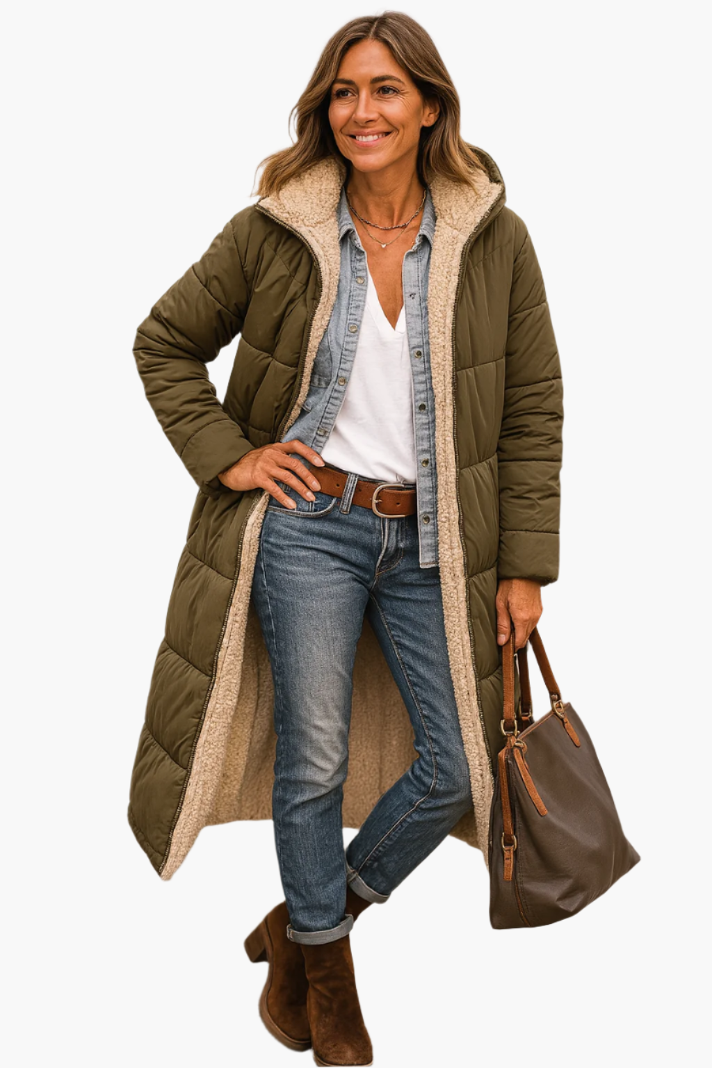 Women's Puffer Jacket Long with Hooded Collar & Lined | Zip Up
