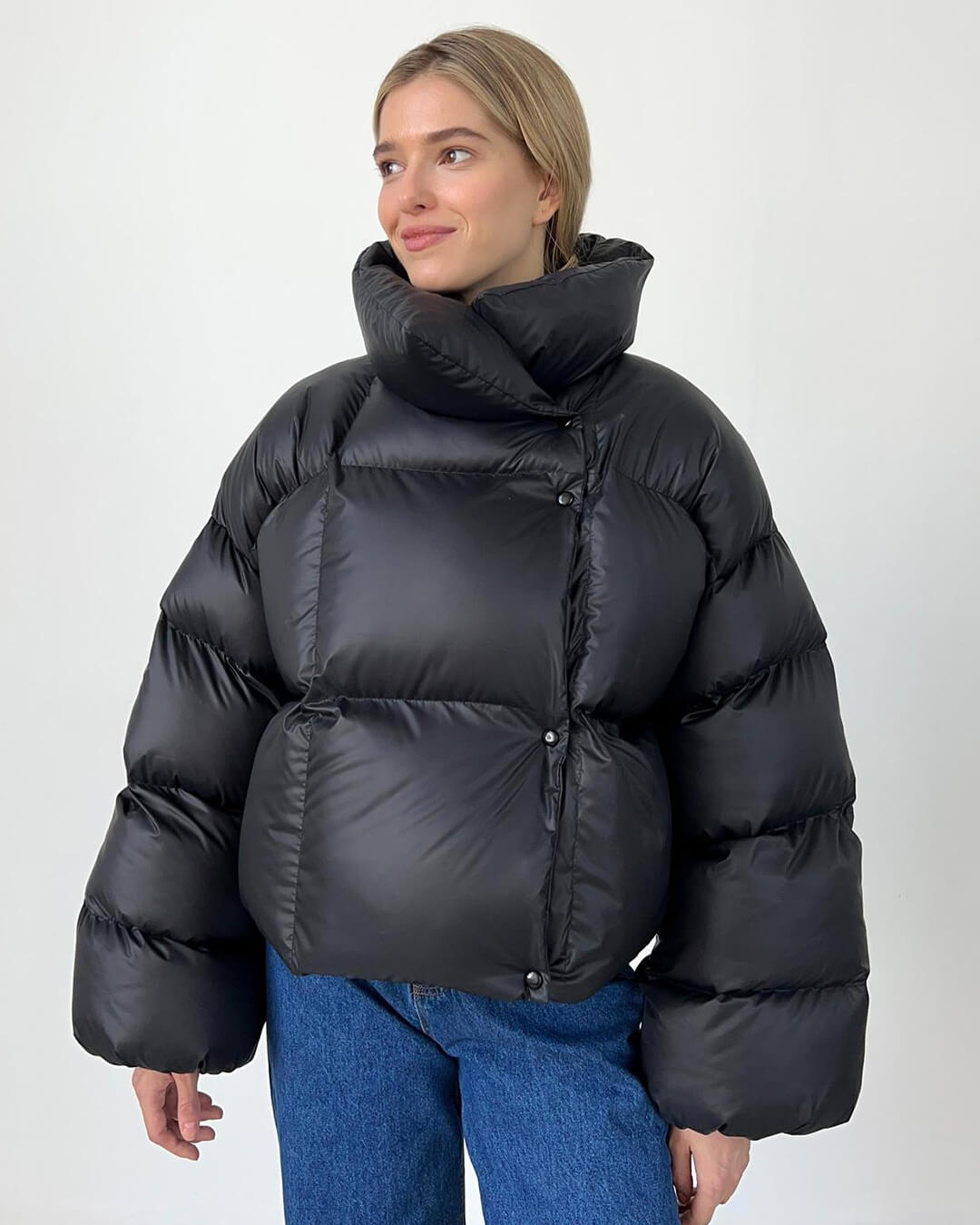 Women's Puffer Jacket Oversized with Hood | Snap Button
