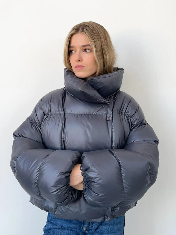 Women's Puffer Jacket Oversized with Hood | Snap Button
