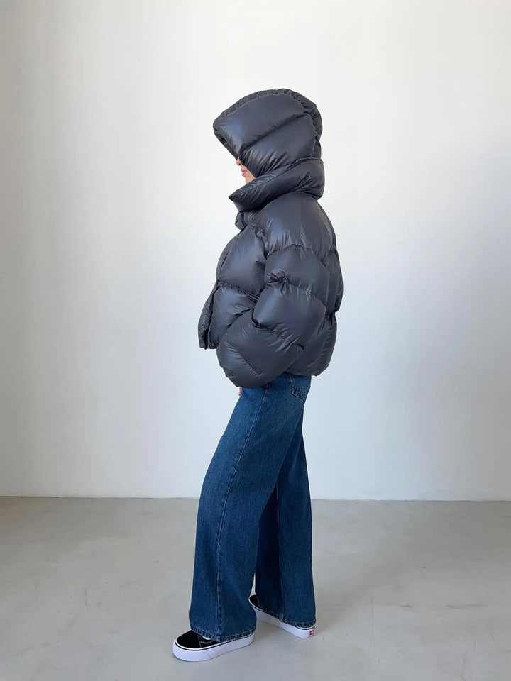 Women's Puffer Jacket Oversized with Hood | Snap Button