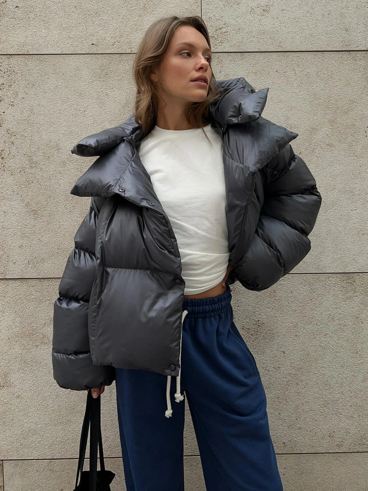 Women's Puffer Jacket Oversized with Hood | Snap Button