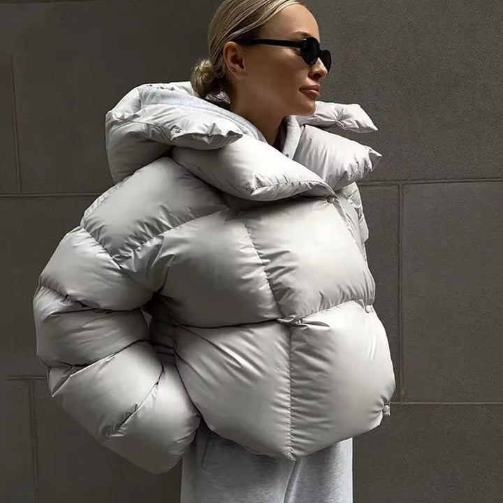 Women's Puffer Jacket Oversized with Hood | Snap Button