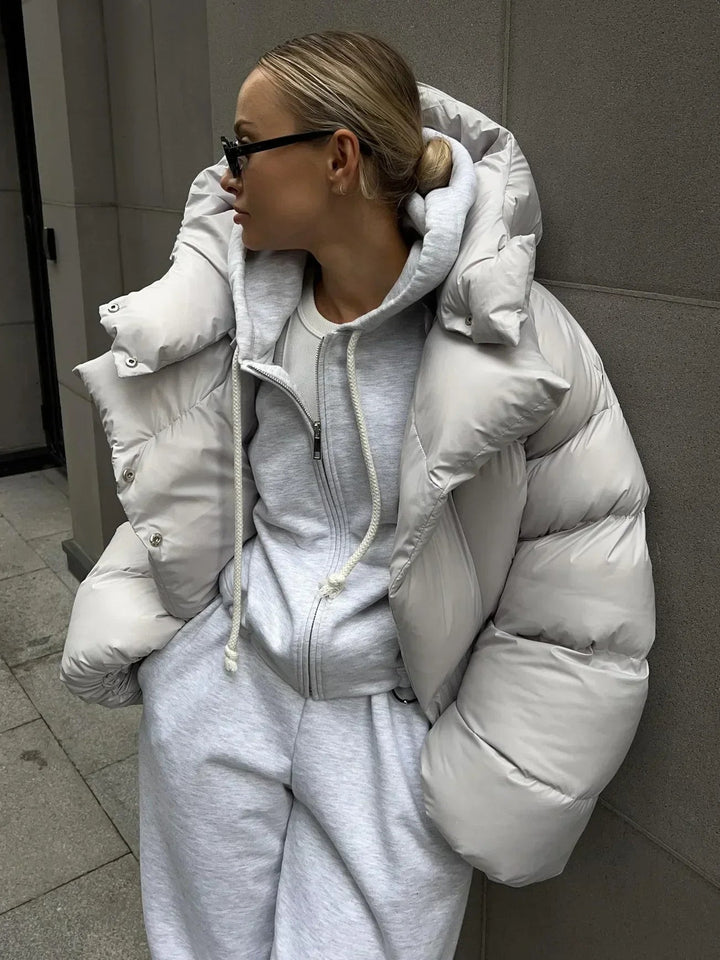 Women's Puffer Jacket Oversized with Hood | Snap Button