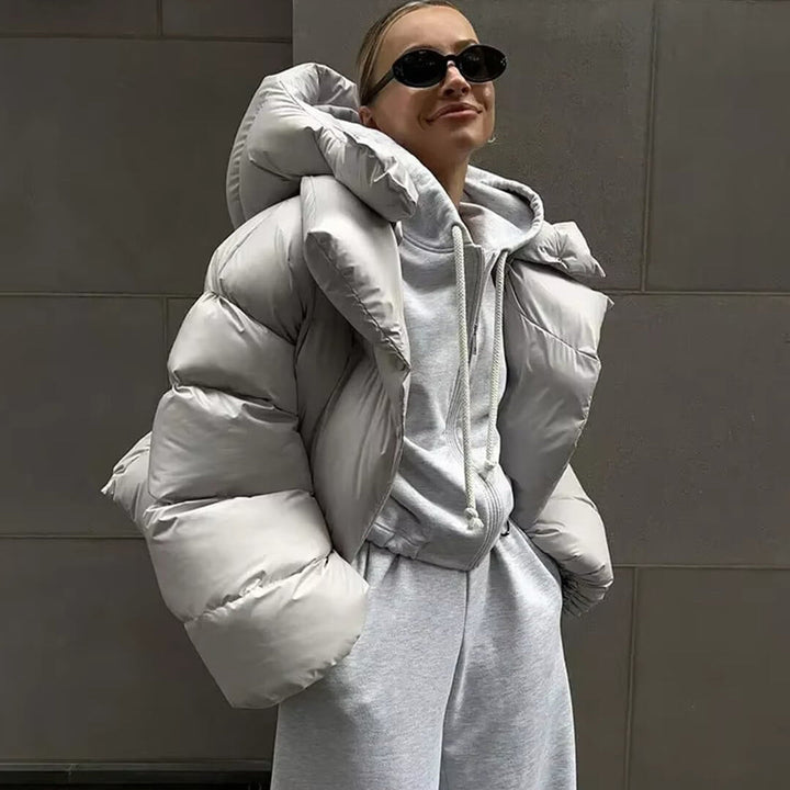 Women's Puffer Jacket Oversized with Hood | Snap Button
