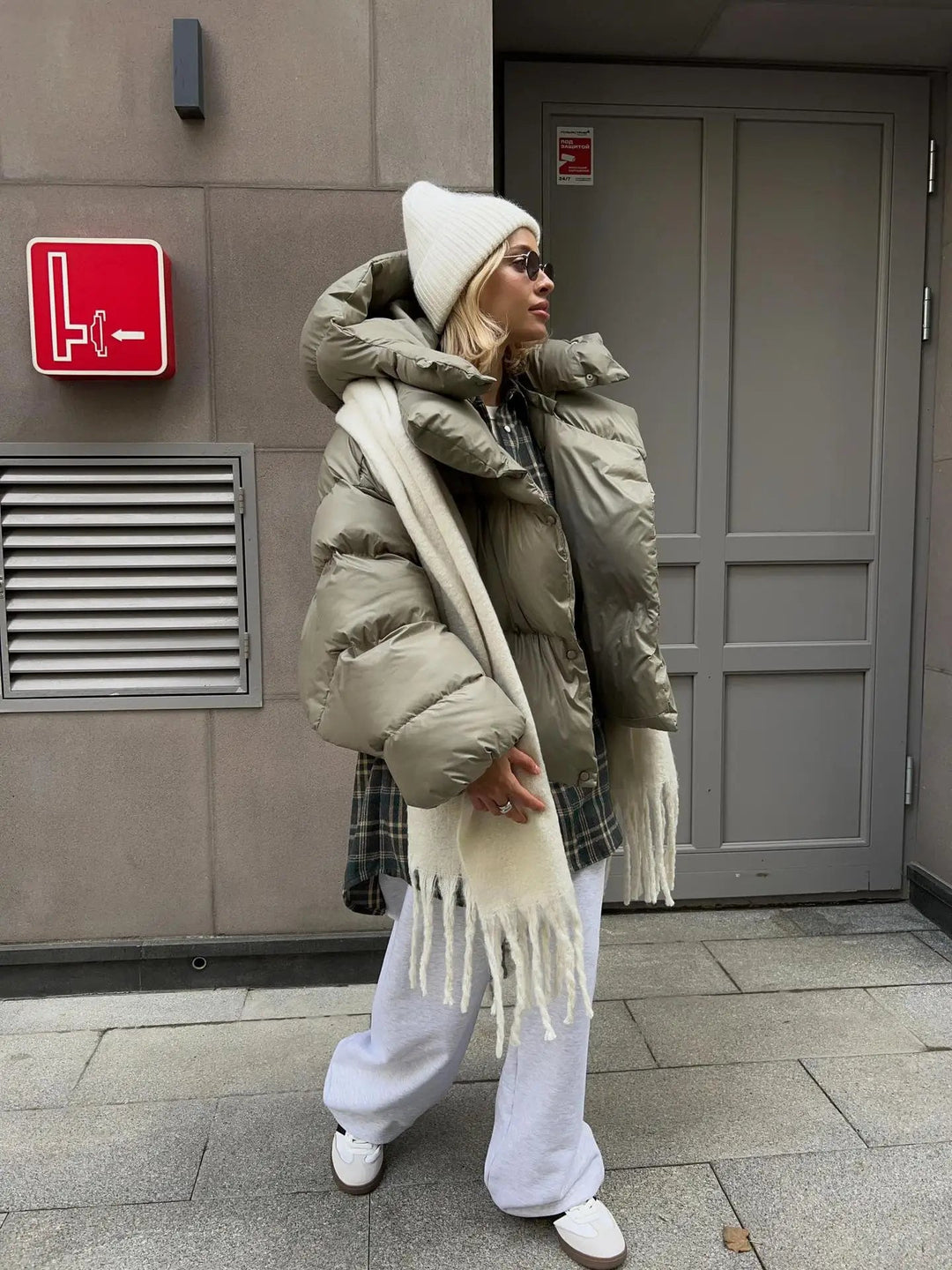 Women's Puffer Jacket Oversized with Hood | Snap Button