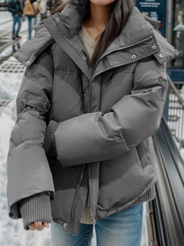 Women's Puffer Jacket Oversized with Hood | Zip Up