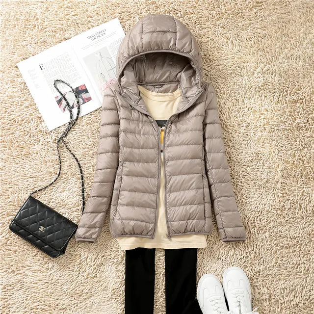 Women's Puffer Jacket Short Hooded Zip Up | Winter