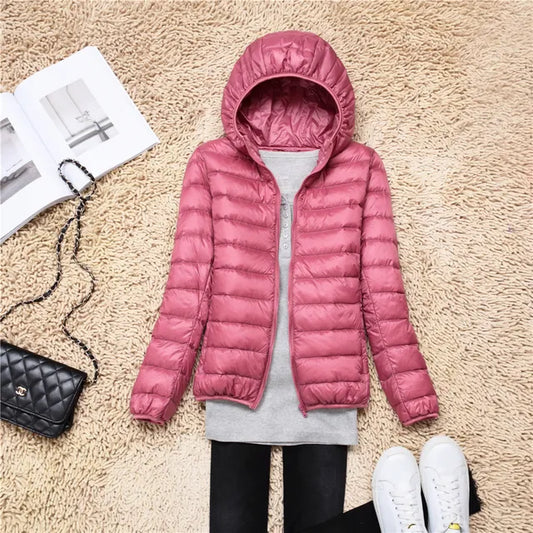 Women's Puffer Jacket Short Hooded Zip Up | Winter