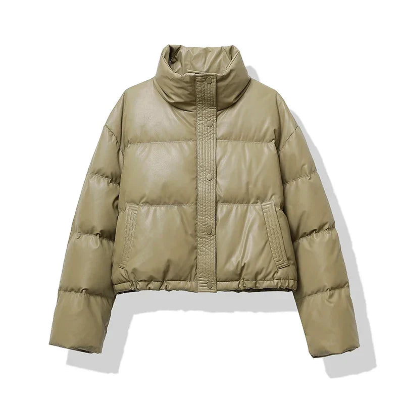 Women's Puffer Jacket Stand Collar | Cropped