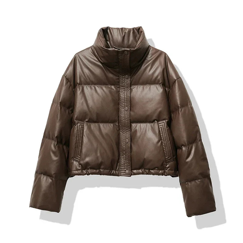 Women's Puffer Jacket Stand Collar | Cropped