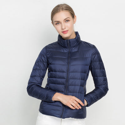 Women's Puffer Jacket Stand Collar Zip Up | Quilted