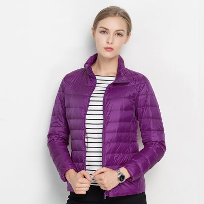 Women's Puffer Jacket Stand Collar Zip Up | Quilted