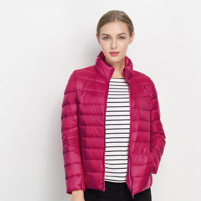 Women's Puffer Jacket Stand Collar Zip Up | Quilted
