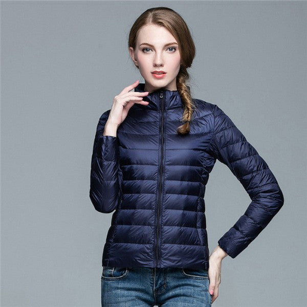 Women's Puffer Jacket Stand Collar Zip Up | Quilted