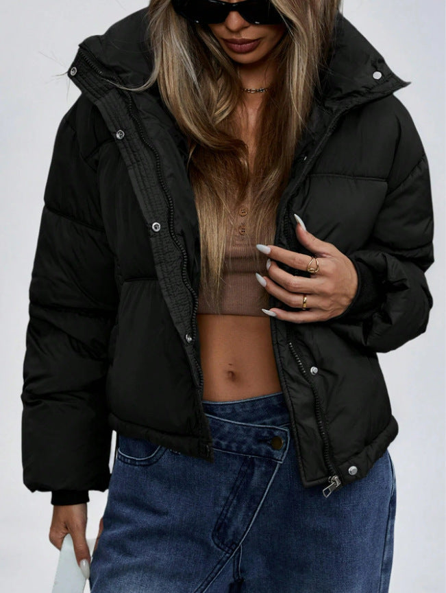 Women's Puffer Jacket Stand Collar Zip Up | Short