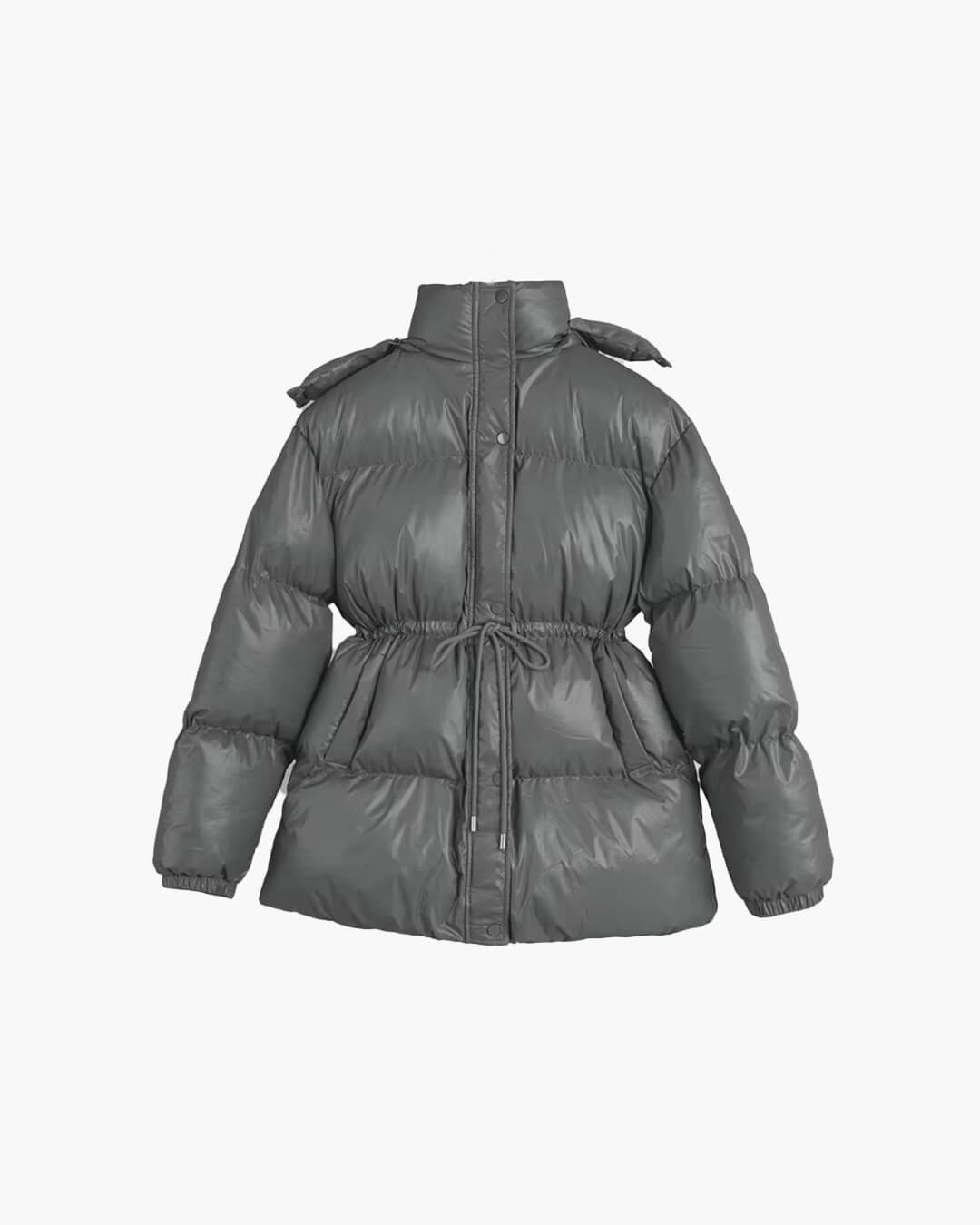 Women's Puffer Jacket with Hood & Drawstring Waist | Zip Up