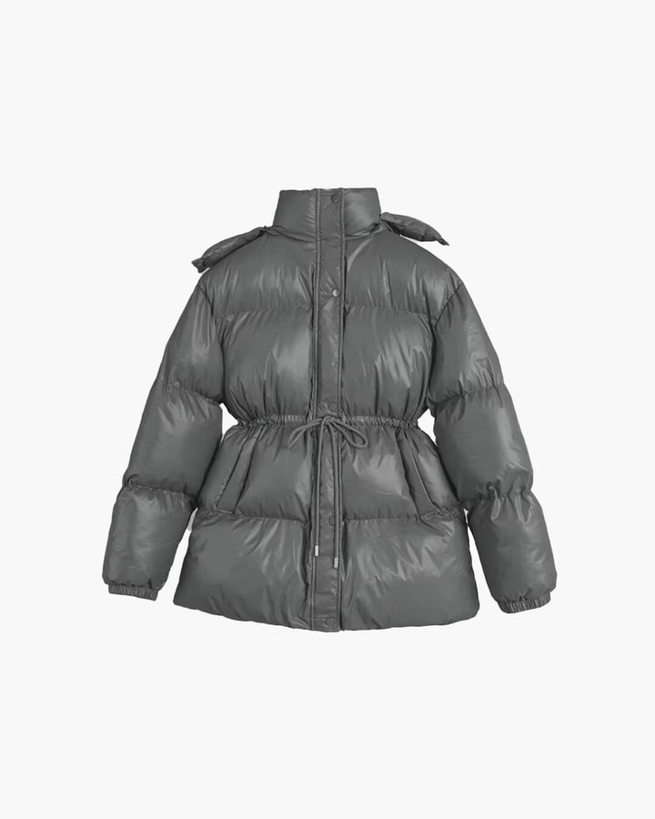 Women's Puffer Jacket with Hood & Drawstring Waist | Zip Up