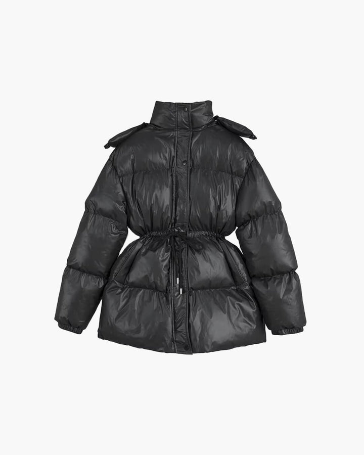 Women's Puffer Jacket with Hood & Drawstring Waist | Zip Up