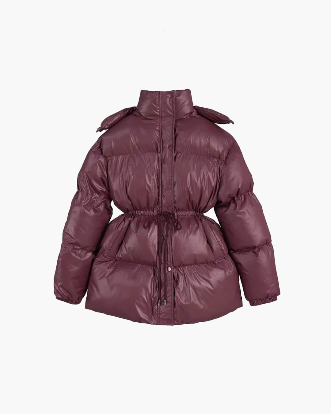 Women's Puffer Jacket with Hood & Drawstring Waist | Zip Up