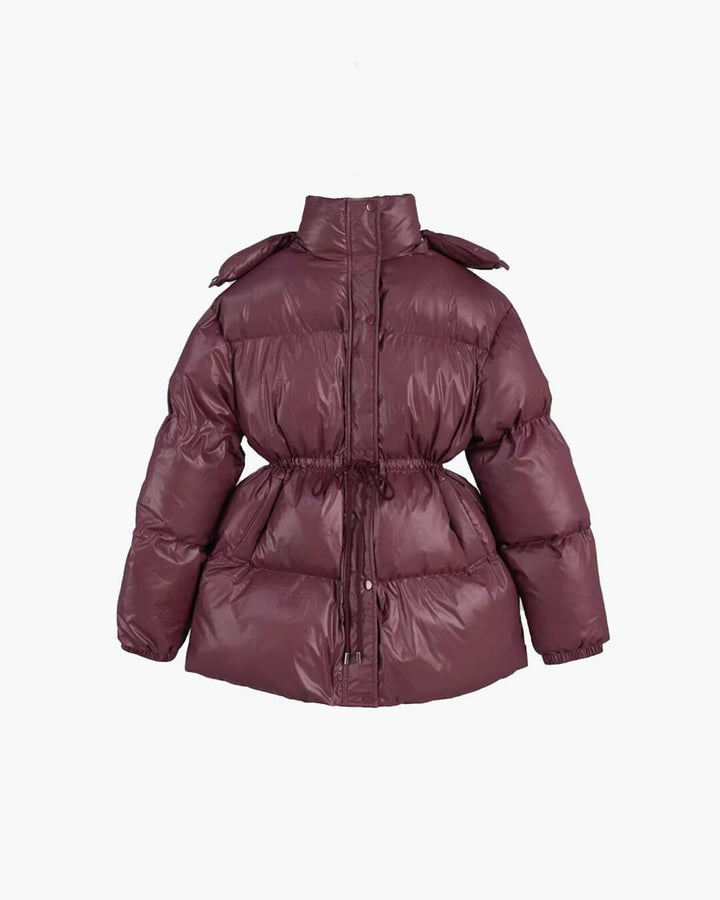 Women's Puffer Jacket with Hood & Drawstring Waist | Zip Up