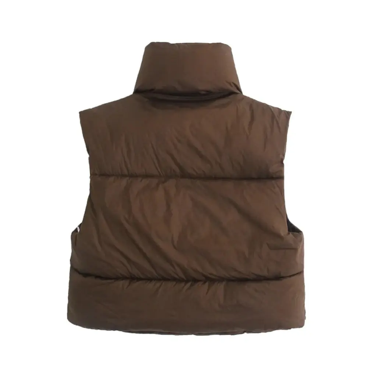Women's Puffer Vest Cropped with Stand Collar | Sleeveless