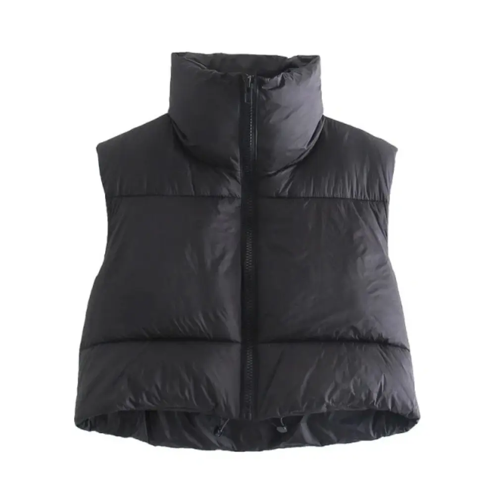 Women's Puffer Vest Cropped with Stand Collar | Sleeveless