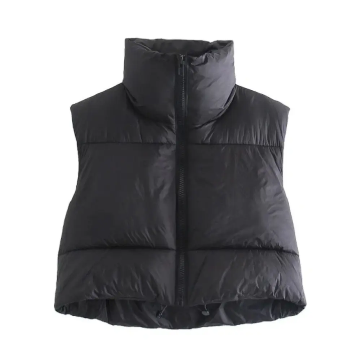 Women's Puffer Vest Cropped with Stand Collar | Sleeveless