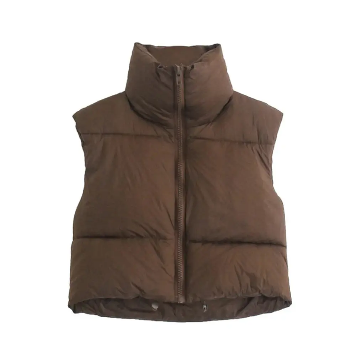 Women's Puffer Vest Cropped with Stand Collar | Sleeveless