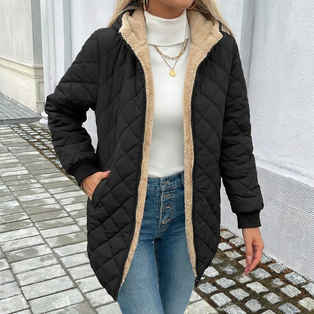 Women's Quilted Coat Hooded Zip Longline | Padded