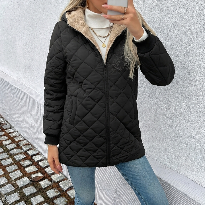 Women's Quilted Coat Hooded Zip Longline | Padded