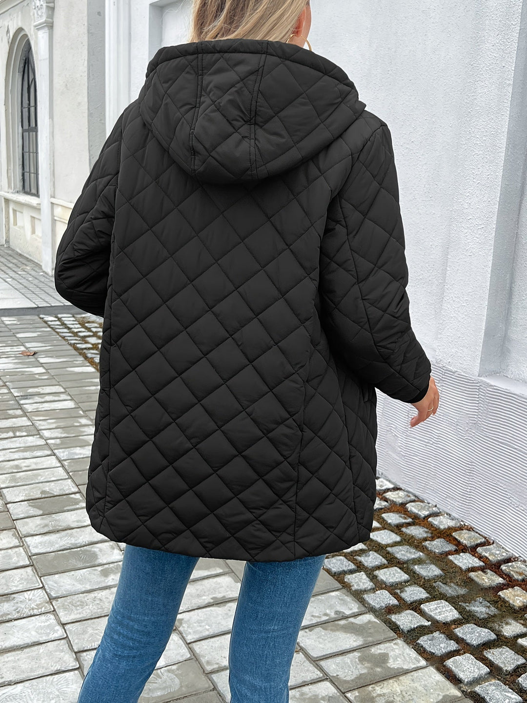 Women's Quilted Coat Hooded Zip Longline | Padded