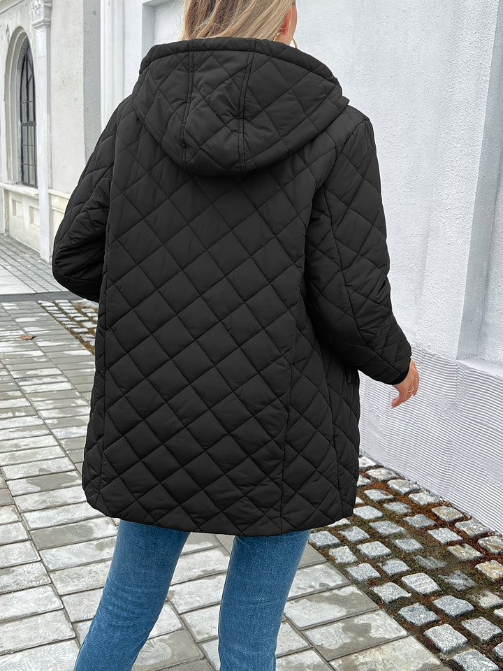 Women's Quilted Coat Hooded Zip Longline | Padded