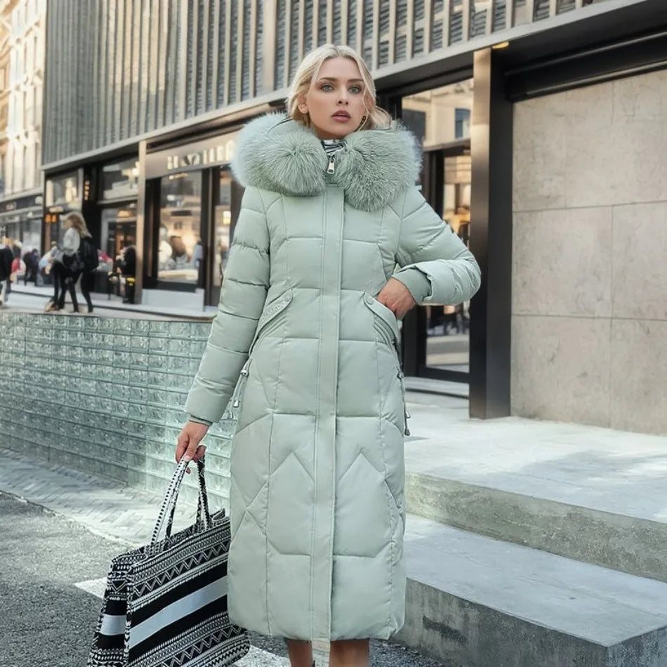 Women's Quilted Coat with Fur Hood & Padded Style | Oversized
