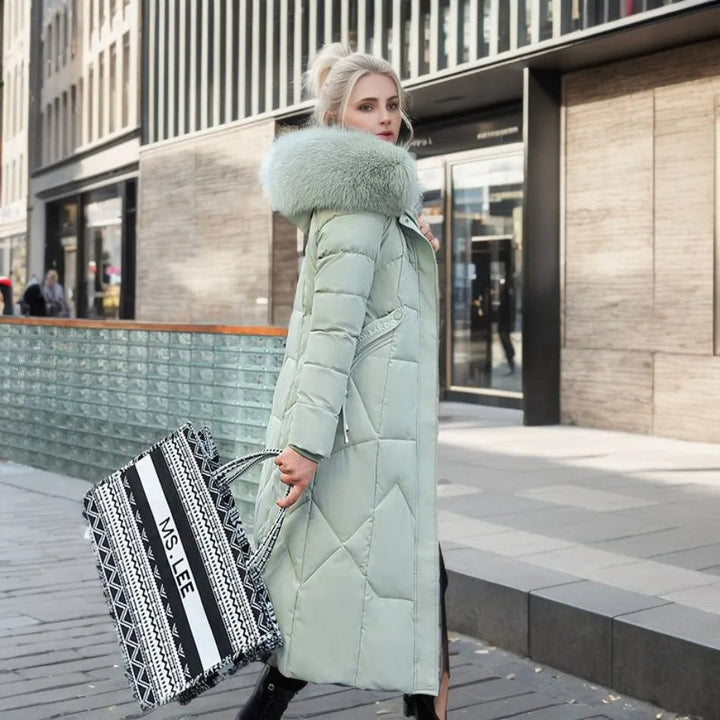 Women's Quilted Coat with Fur Hood & Padded Style | Oversized