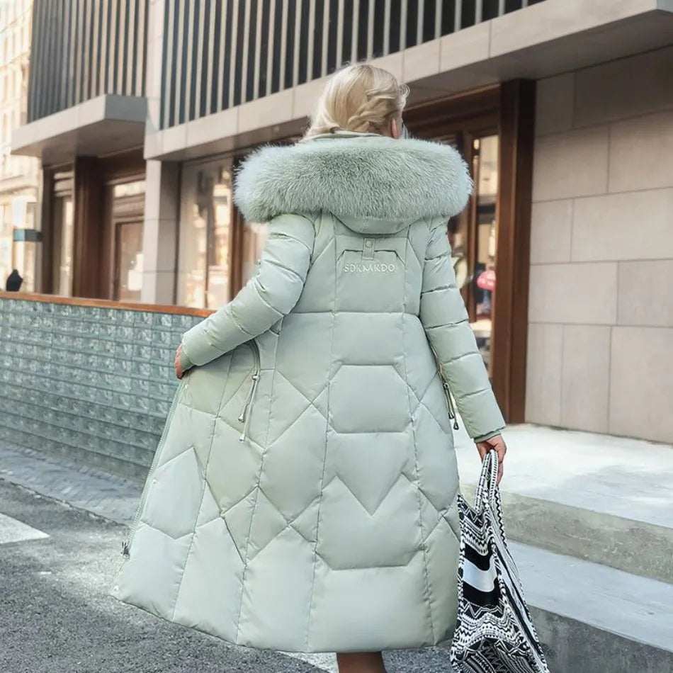 Women's Quilted Coat with Fur Hood & Padded Style | Oversized