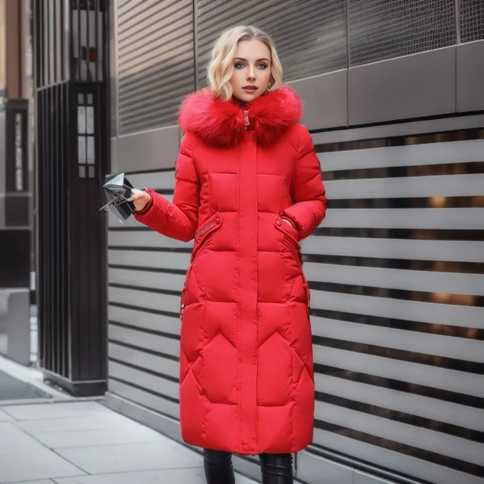 Women's Quilted Coat with Fur Hood & Padded Style | Oversized