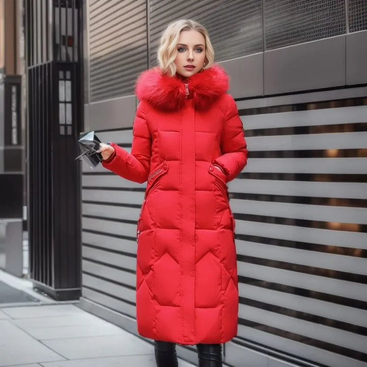 Women's Quilted Coat with Fur Hood & Padded Style | Oversized