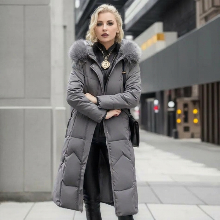 Women's Quilted Coat with Fur Hood & Padded Style | Oversized