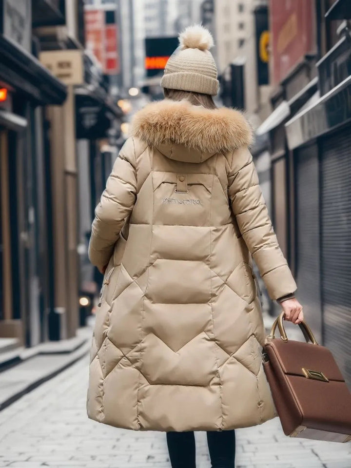 Women's Quilted Coat with Fur Hood & Padded Style | Oversized
