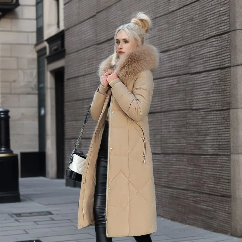Women's Quilted Coat with Fur Hood & Padded Style | Oversized