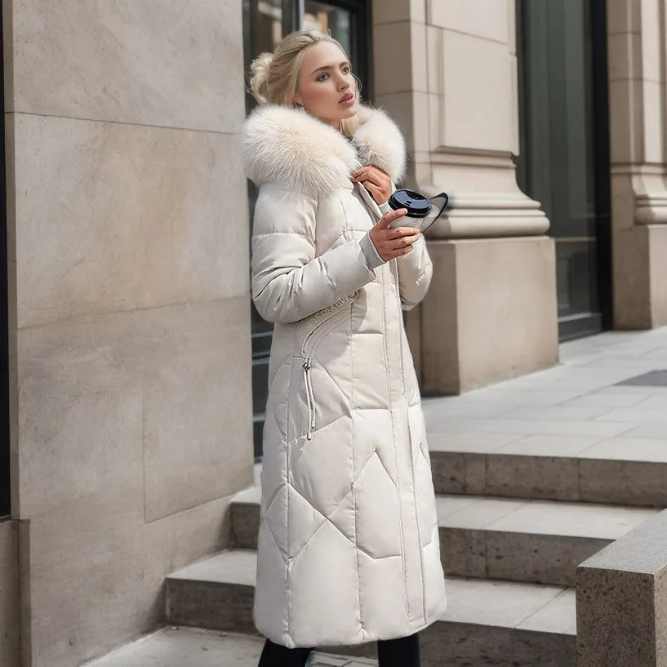 Women's Quilted Coat with Fur Hood & Padded Style | Oversized