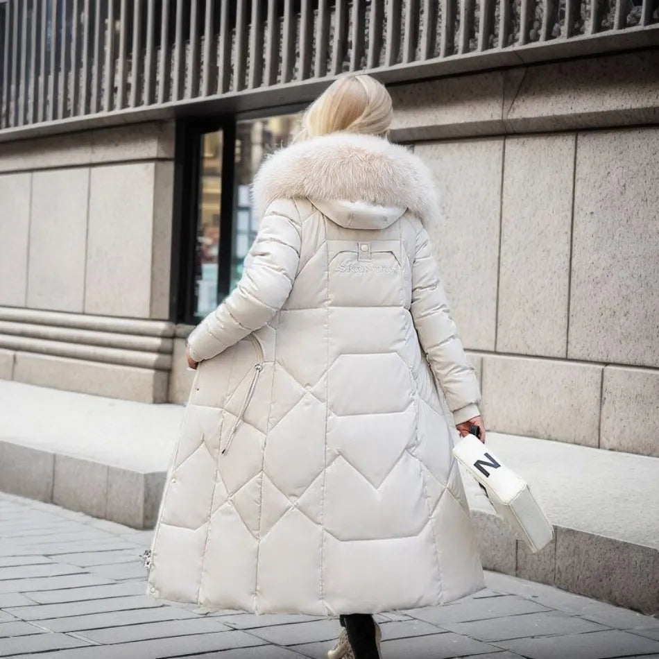 Women's Quilted Coat with Fur Hood & Padded Style | Oversized
