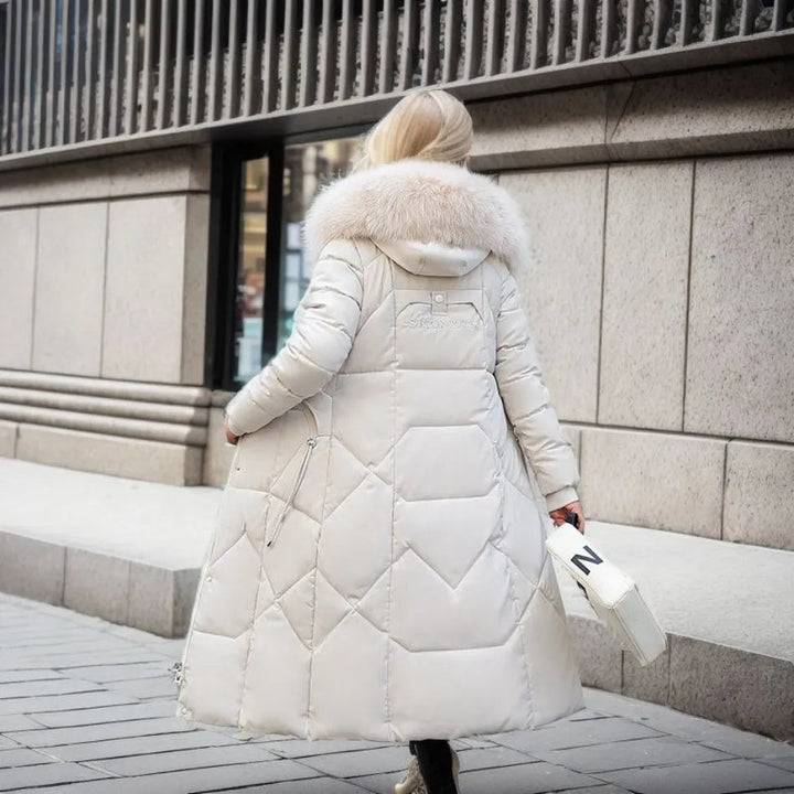 Women's Quilted Coat with Fur Hood & Padded Style | Oversized