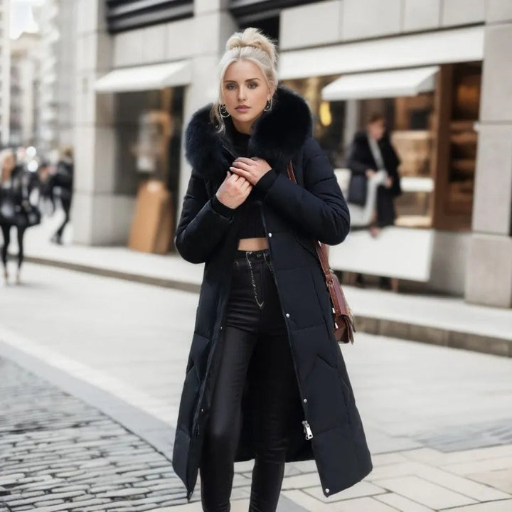 Women's Quilted Coat with Fur Hood & Padded Style | Oversized