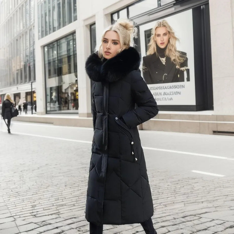 Women's Quilted Coat with Fur Hood & Padded Style | Oversized
