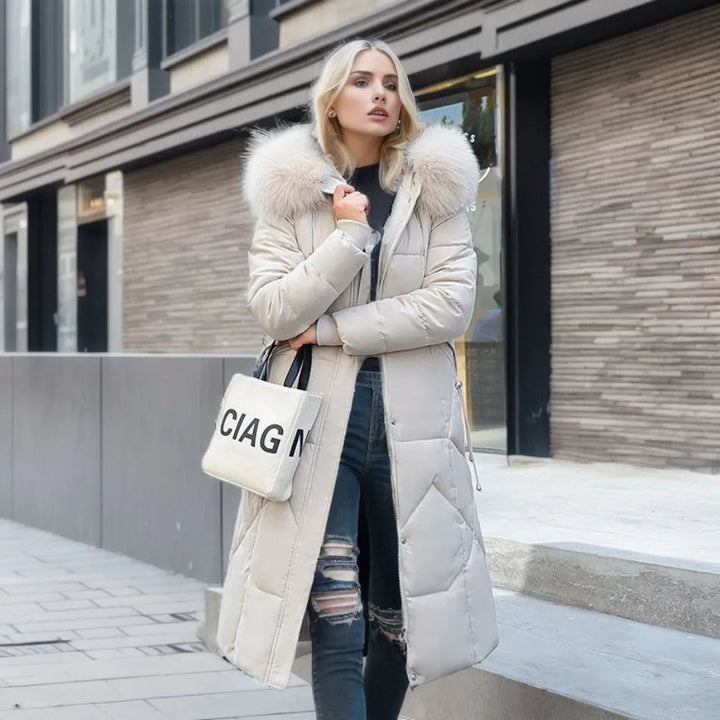 Women's Quilted Coat with Fur Hood & Padded Style | Oversized