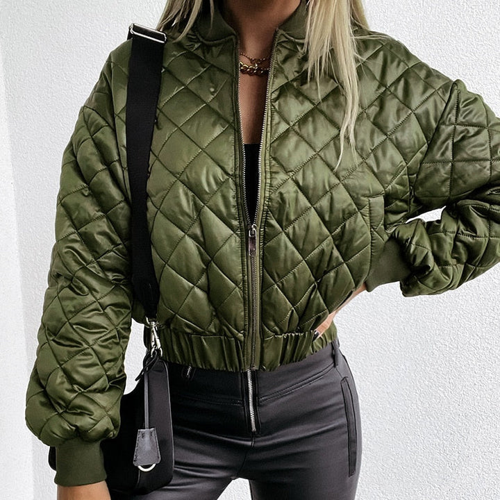 Women's Quilted Jacket Cropped Zip | Puffer Style
