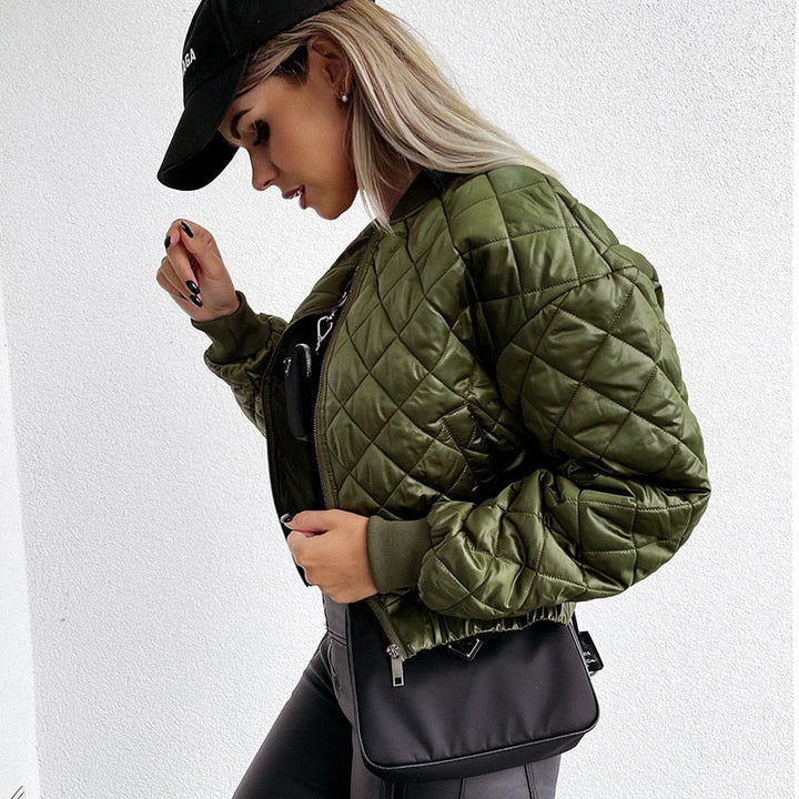 Women's Quilted Jacket Cropped Zip | Puffer Style