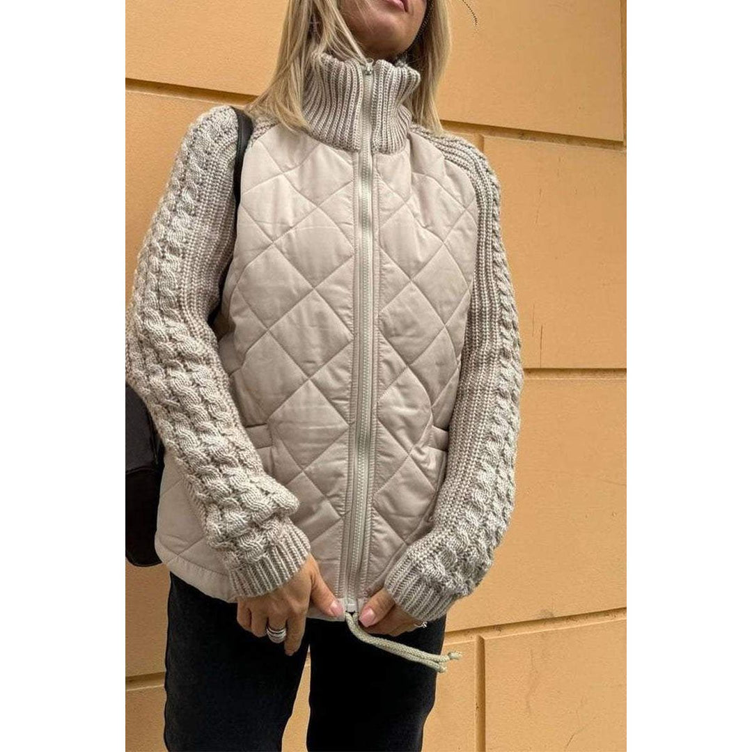 Women's Quilted Jacket Zip Front | Knit Sleeve