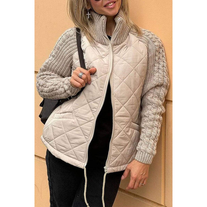 Women's Quilted Jacket Zip Front | Knit Sleeve